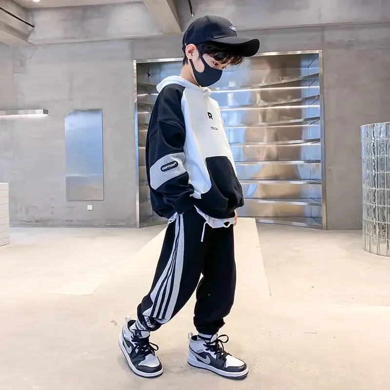

2024 New Teens Fashion Boys Children Tracksuit Hooded Hoodie Two-Piece Casual Sports Outfits Boys Girls Suits 4 6 8 10 12 14 Yrs