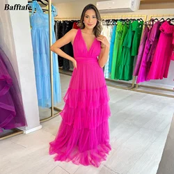 Customized Simple Fuchsia A Line Tulle Formal Prom Dresses Pleats Tiered Skirt Special Party Gowns Evening Dress For Birthday