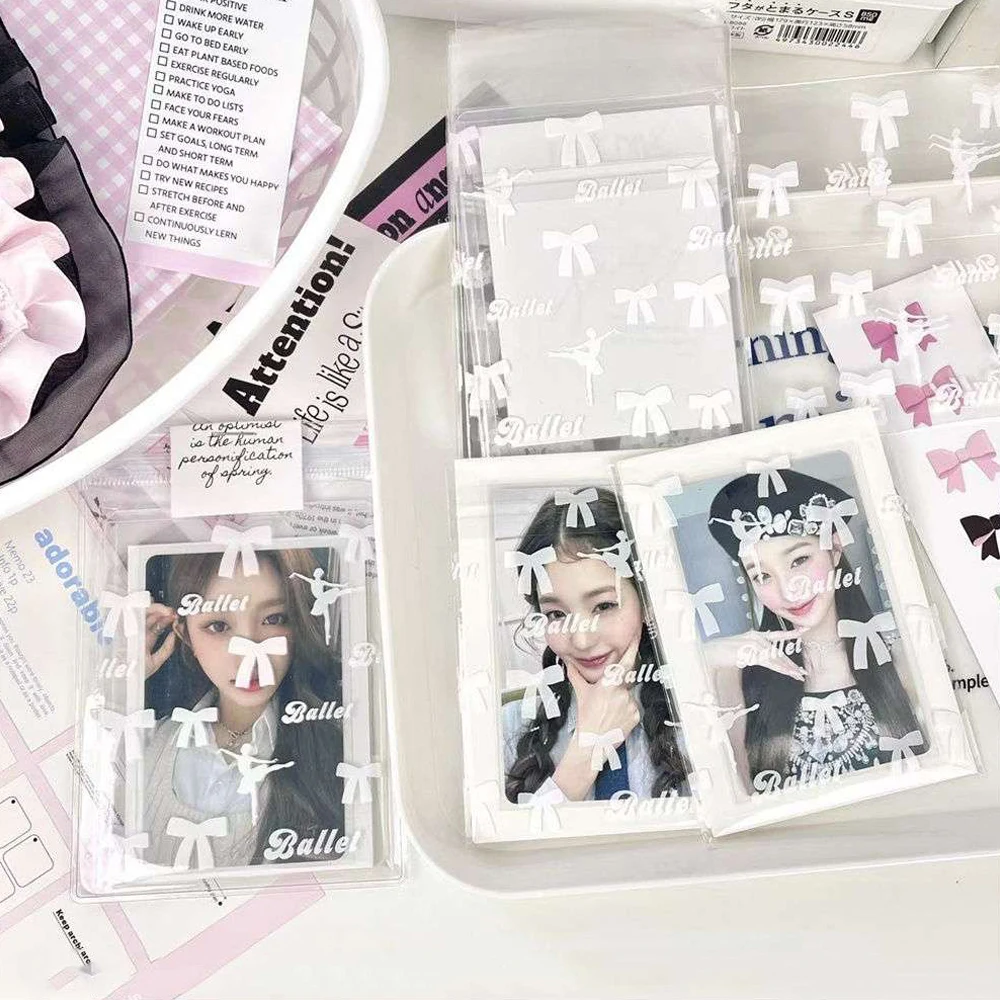 50Pcs INS Ballet Style Photocard Protector Cute Bowknot Print Self-adhesive Opp Bags Card Sleeve Gift Packaging Self Sealing Bag