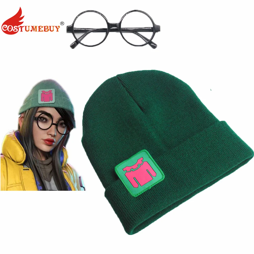 

Game Valorant Killjoy Cosplay Hat Knitted Winter Warm Green Beanie Cap Unisex Halloween Prop Glasses Accessories