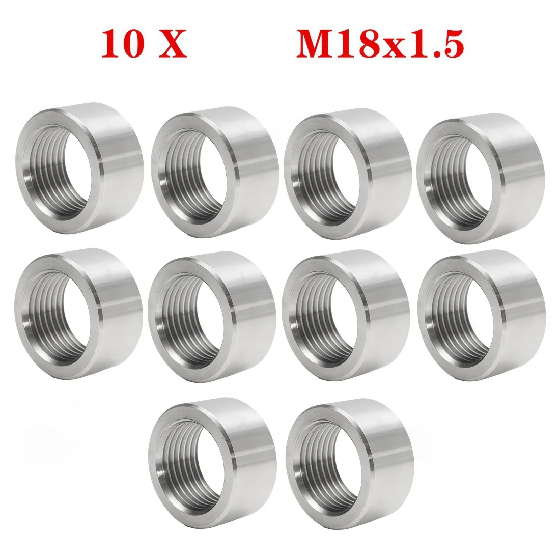 10X 304 M18 X 1.5 Stainless Steel Weld Bung Nut O2 Oxygen Sensor Thread Weld‑On Nut For Car Exhaust Muffler Pipe Replacement