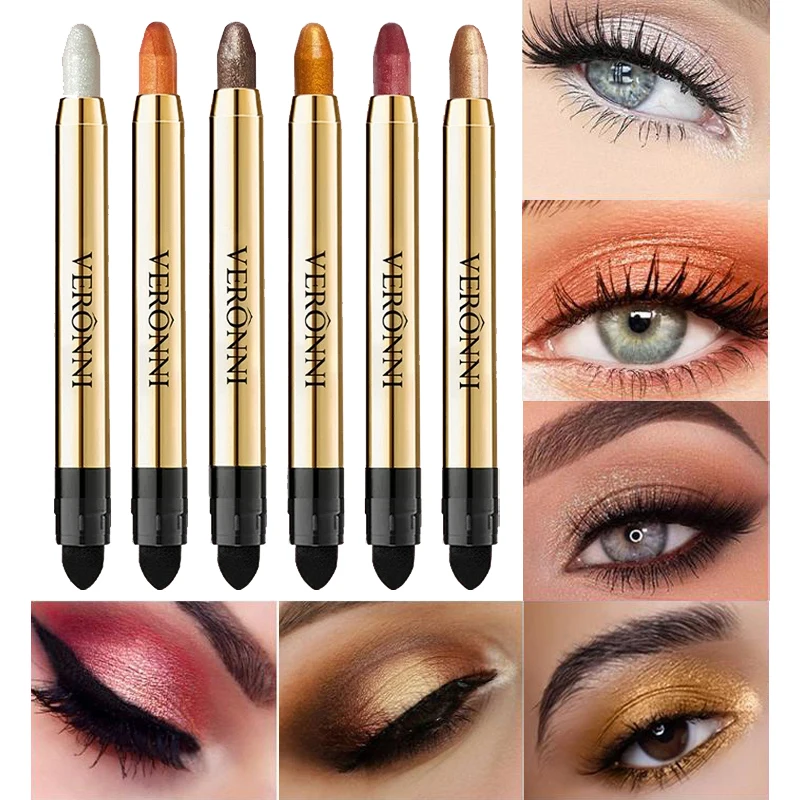 6 Kleuren Parelmoer Oogschaduw Potlood Waterdicht Langdurige Glitter Glinstert Oogschaduw Pen Eyeliner Stok Ogen Make-Up Tools