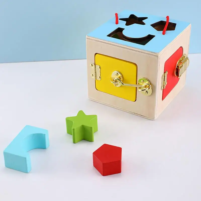 Coin Harvest Toddler Learning Geometric Block Toys Wooden Lock Box Toy Shape Sorter Object Box Kid Girl Boy Educational Supplies