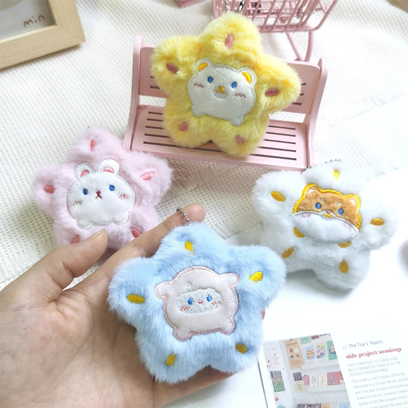 Cartoon Stars Squeak And Call Animals Plush KeyChain Stuffed Backpack Pendant Plush Toy Bag Decoration Accessories Girl Toy