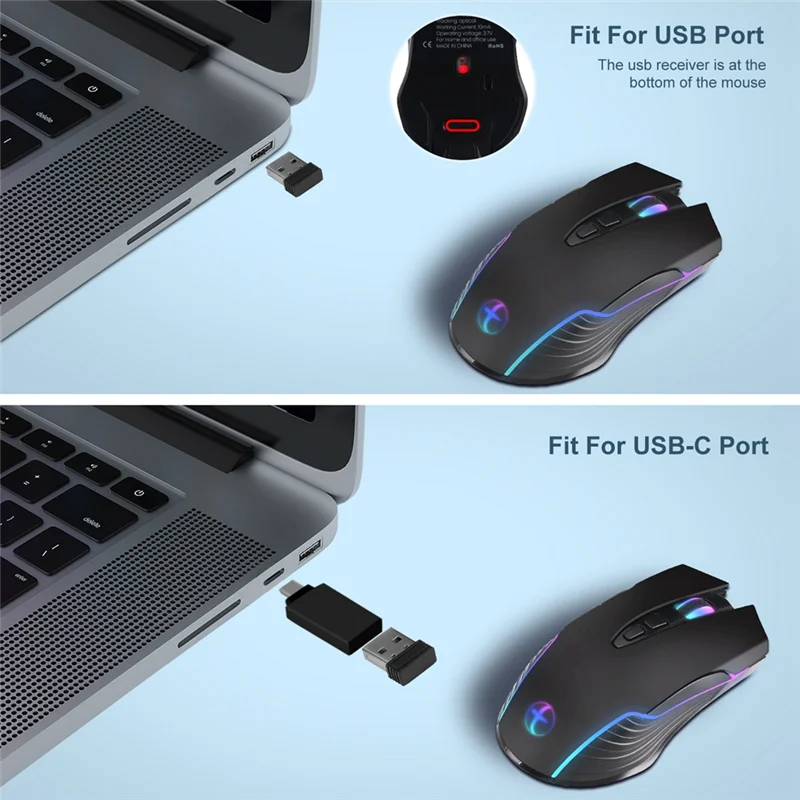 Wireless Gaming Mouse Mover Mouse Jiggler with On/Off Button Keep Computer Awake Quiet Click Rechargeable Optical Mouse