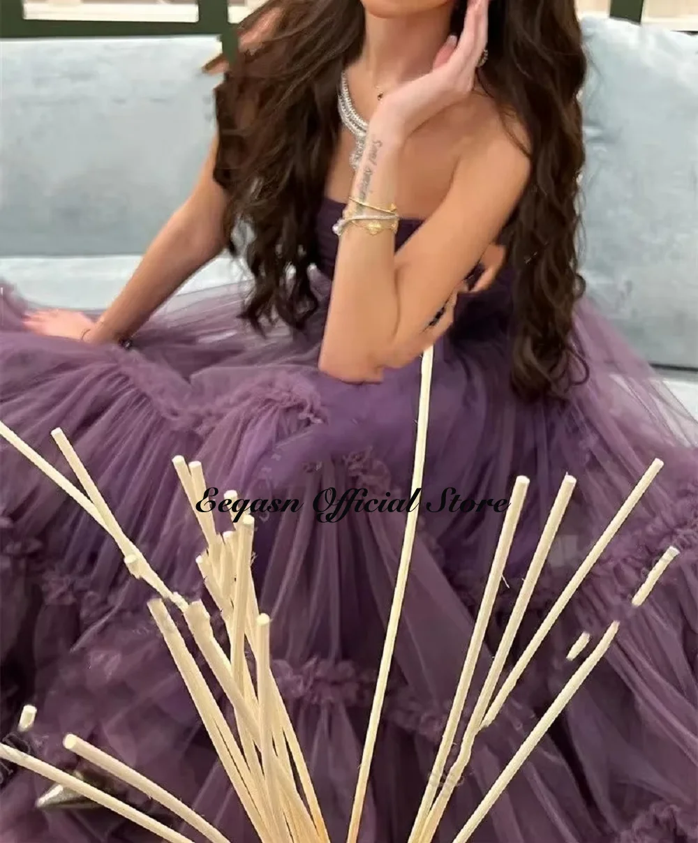 Dark Purple Evening Dresses Multi-layer Ruffled Skirt Tulle Prom Dress Ball Gowns Special Occasion Formal Reception Customized