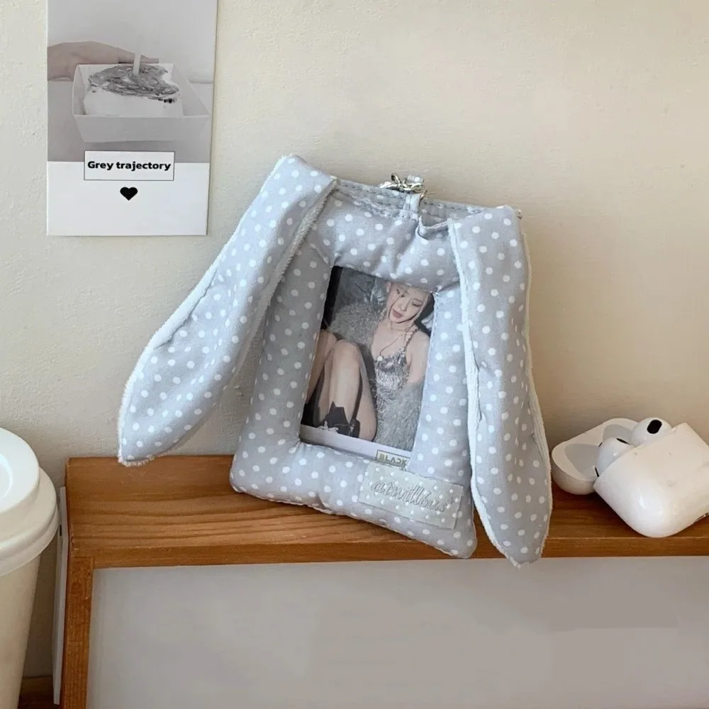 Polka Dot Rabbit Ears Korean Photocard Holder with Keychain Hanging Decoration Photo Photocard Frame Korean Style Picture