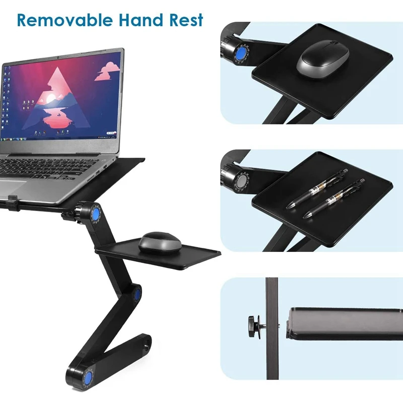 Adjustable Laptop Bed Table Computer Stand, Laptop Notebook Stand Reading Holder With Large Cooling Fan & Mouse Pad