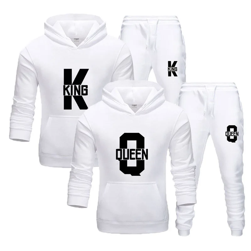 Lovers Couple KING QUEEN Print Hoodie Suits 2 Piece Hoodie and Pants Men Women Hoodie Set Tops Classic Fashion Sportwear Outfit