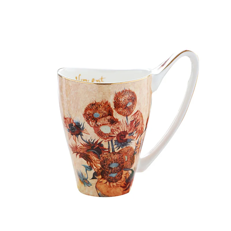 New Style Van Gogh Cup Blue Starry Sunflower Flower Coffee Mug Art Paintings Ceramic Bone China Cup Mugs Coffee Cups Tumbler Cup