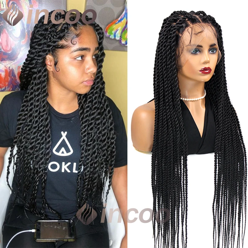 INCOO 36 pollici scatola sintetica treccia parrucca piena del merletto Faux Locs Twist intrecciato dea parrucca senza nodi Senegalese pizzo frontale trecce parrucche