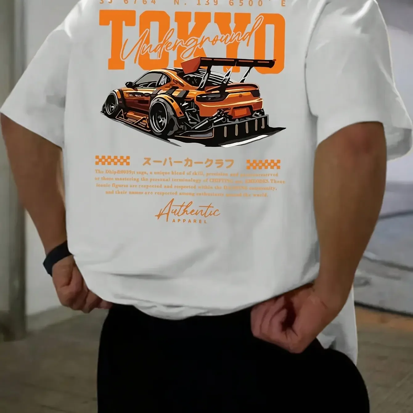 

Men's Summer Cotton Fashionable Casual Loose Large Size Japanese Tokyo Pattern Printed Round Neck Short Sleeve T-shirt Top