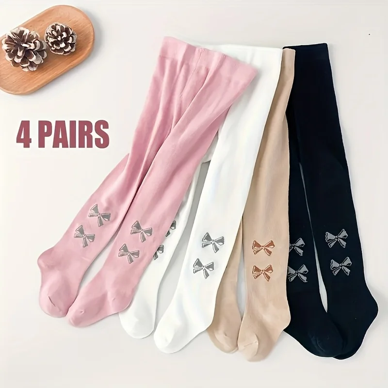 4 Pack girl heart-shaped children's pantyhose-breathable, soft and comfortable knitted tights