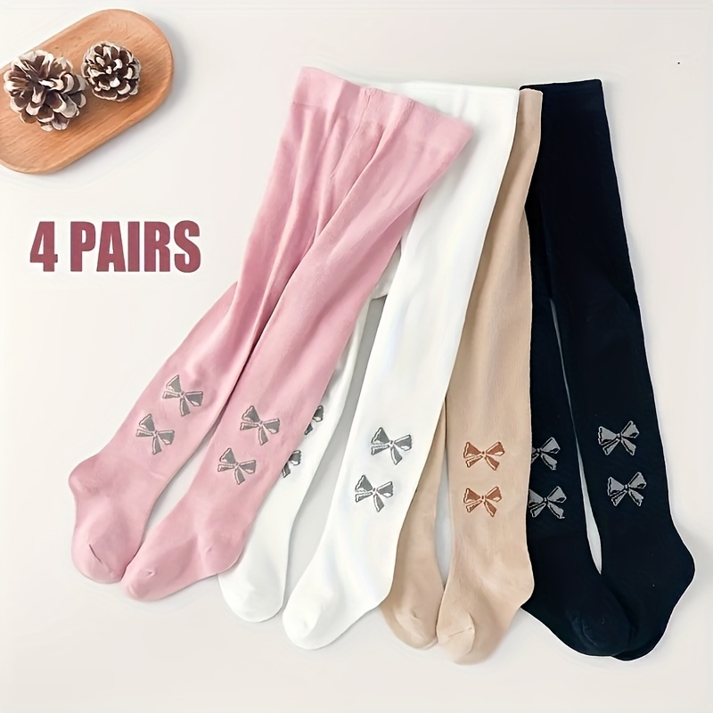  4 Pack girl heart-shaped children's pantyhose-breathable, soft and comfortable knitted tights 