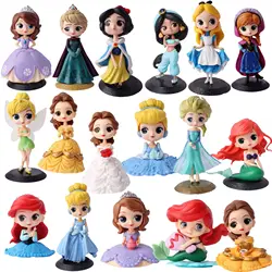 8-9cm 8pcs/set Q Posket Princess Tiana Snow White Rapunzel Ariel Cinderella Belle Mermaid PVC Action Figures Model Toys Kid Gift