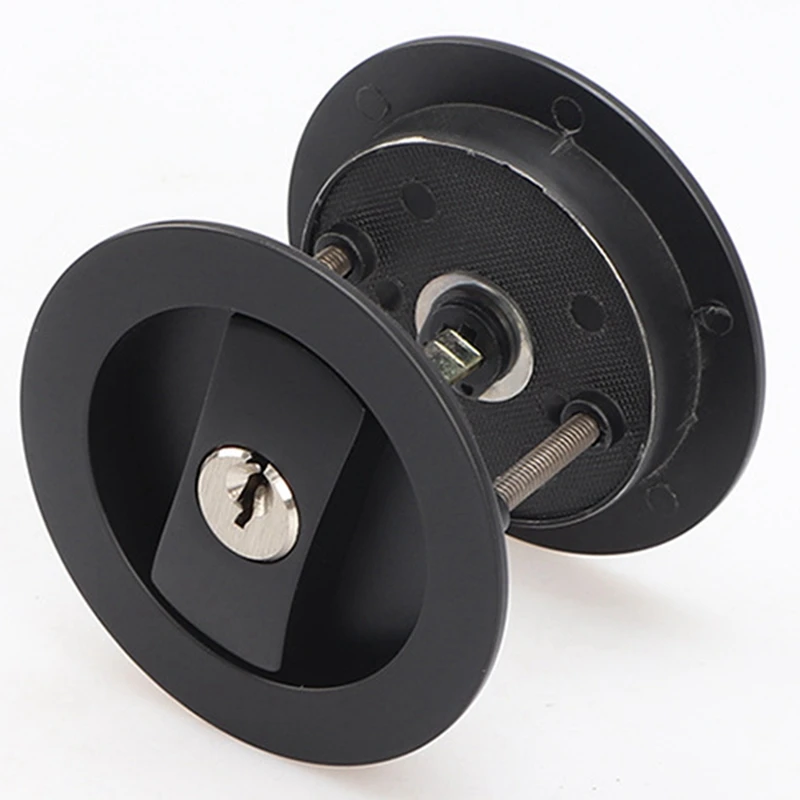 1 PCS Black Privacy Round Pocket Door Hardware Black Contemporary Pocket Door Lock With Keys