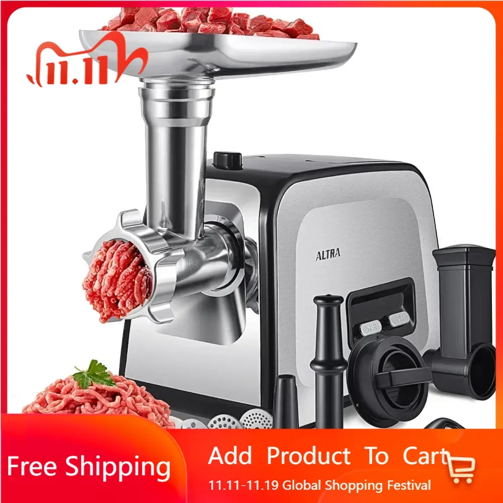 Meat Grinder, Sausage Stuffer, [2800W Max] Electric Meat Mincer with Steel Blades & 3 Grinding Plates, Sausage Maker & Kubbe Kit