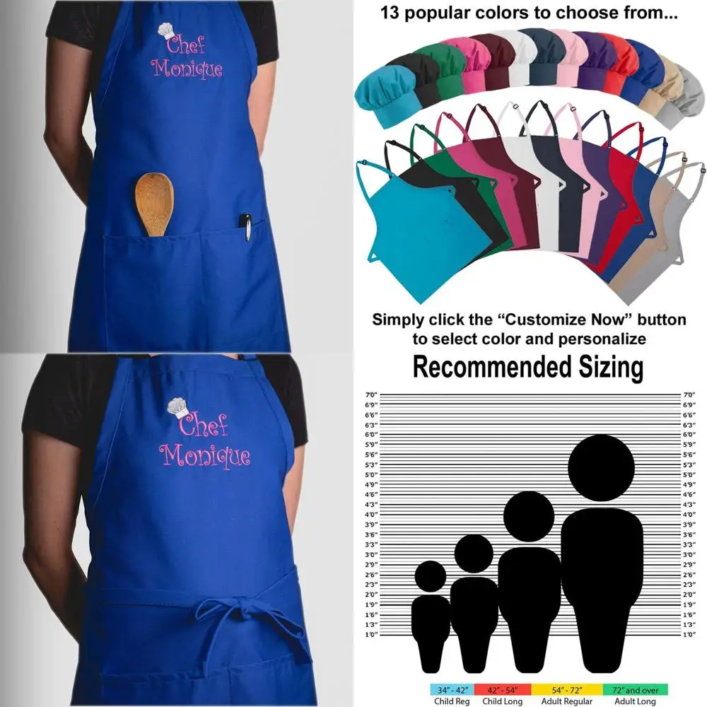 

Custom Embroidered Adult Apron & Hat Set for Men & Women - Perfect for Mother's Day, Kitchen, BBQ & Grilling