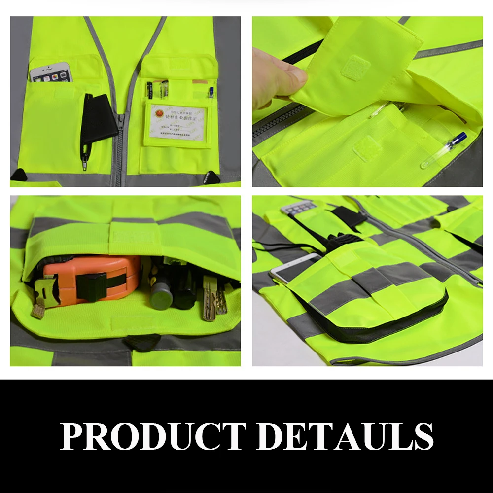 Two Tone Leadership Safety Vest Construction Site Working Clothes with Pockets Zipper Hi Vis  Vest Workwear