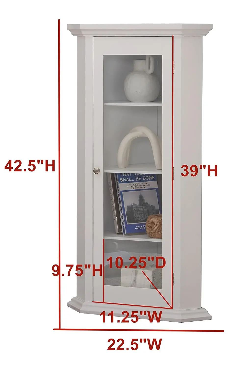 Corner Curio Cabinet w/Glass Door & Shelves, White Display Showcase for Collectibles Décor, Living Room Storage, Customized