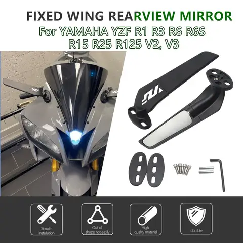 오토바이 미러 수정 된 조정 가능한 회전 백미러 YAMAHA YZFR1 YZFR3 YZFR6 R6S R1 R3 R15 R25 R125 V2 V3 YZF 로고