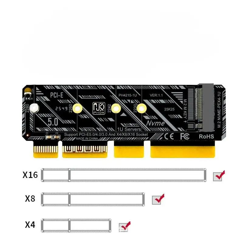 M Key PCIE to M.2 NVME SSD Adapter PCIE5.0 X4/X8/X16 Expansion Card 1Pcs Fast Transfer for Desktop Storage Upgrade