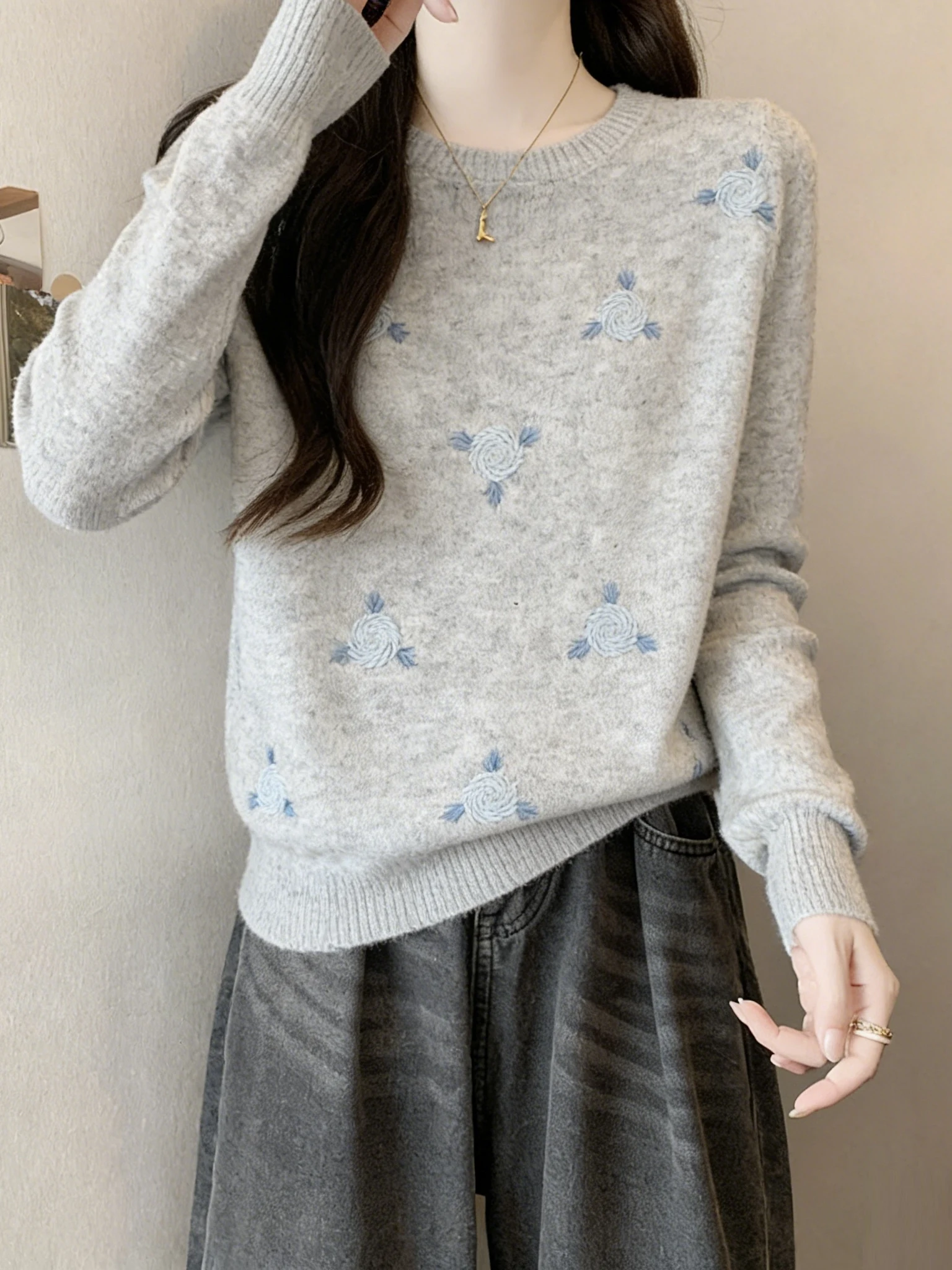 

Loose Long Sve Women's Knitwear Casual Sle Comfortable Cotton Inner Wear Lazy Sle Winter Faion plus Size Top