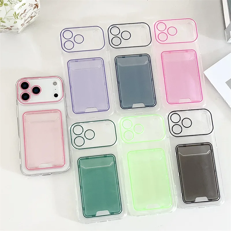 Luxus Jelly andy Farbe Slot Karte Brieftasche Halter Telefon Fall Für iPhone Air 11 12 13 14 15 16 17 Pro Max Klare Stoßfest Abdeckung