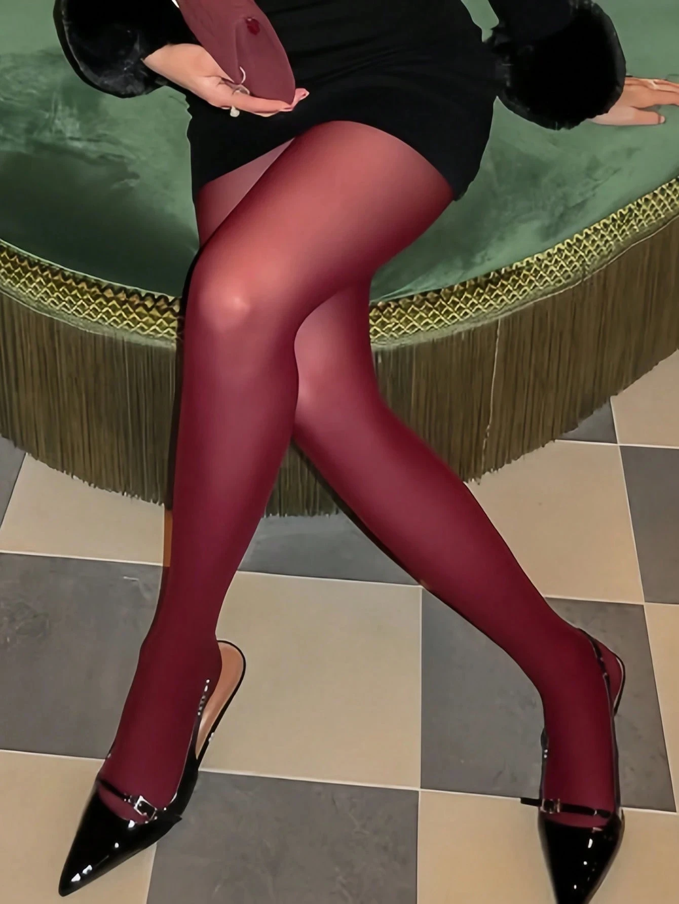 Women's Burgundy Velvet Tights,Soft Opaque Pantyhose, High Waist Stretchy Stockings, Body Shaping Leggings for Daily Wear