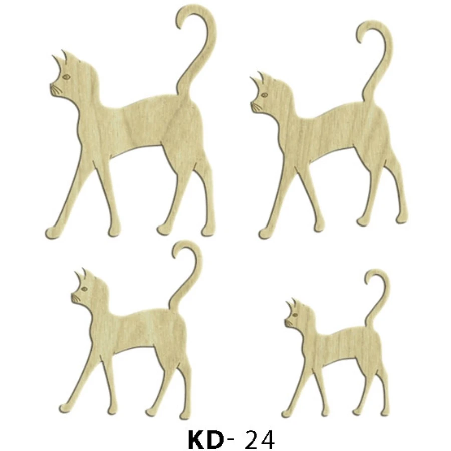 KD24 Cat 4lü Set Wooden Package Ornament, Unpainted Wooden Ornament