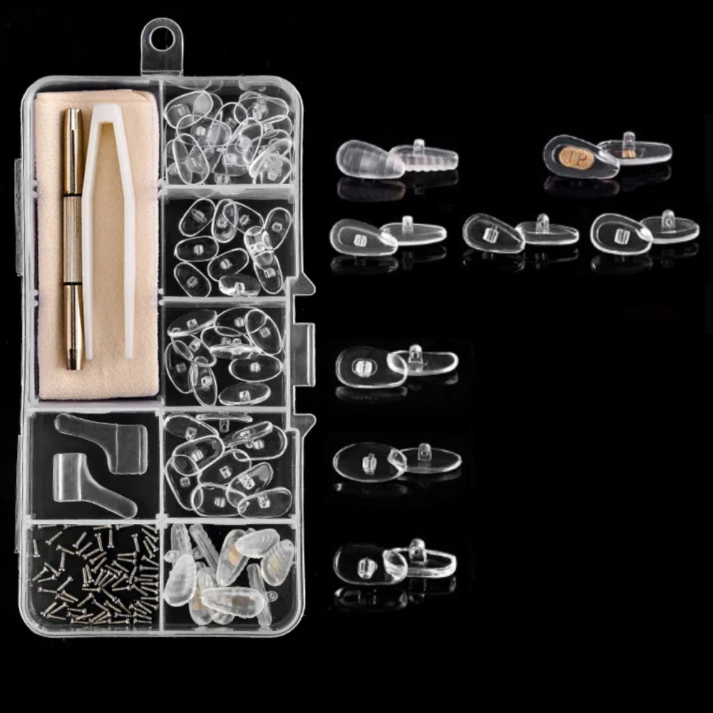 Portable Silicone Eyeglass Repair Kit Replaceable Durable Nose Pads Repair Kit Antiskid Sturdy Precision Screw Sets Sunglasses