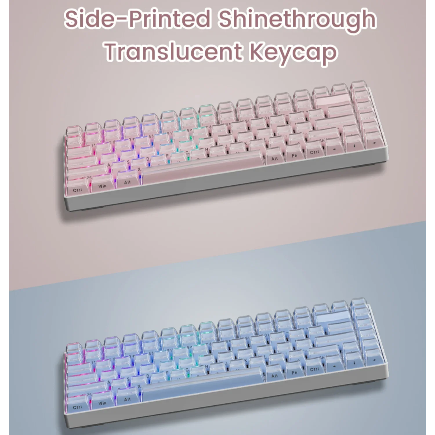 Jelly Crystal Side Engraved OEM Keycaps PC+PBT 113 Keys Two Color Injection Molding for 60/71/84/90/104/108 Mechanical Keyboards