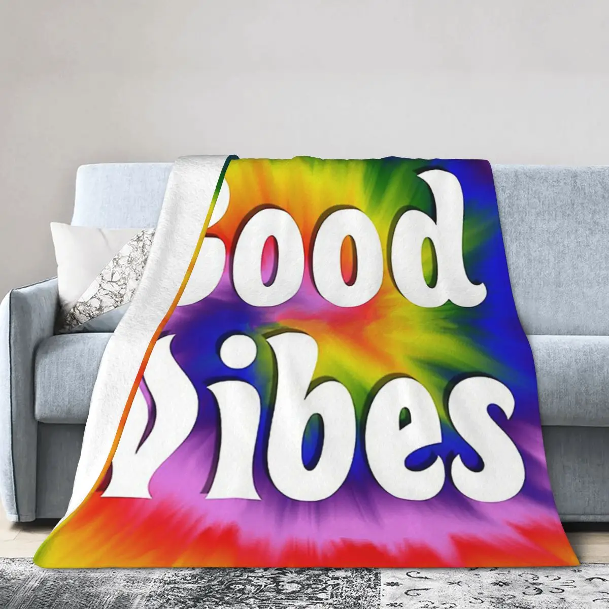 Good Vibes Blankets Soft Warm Flannel Throw Blanket Plush for Bed Living room Picnic Travel Home Sofa