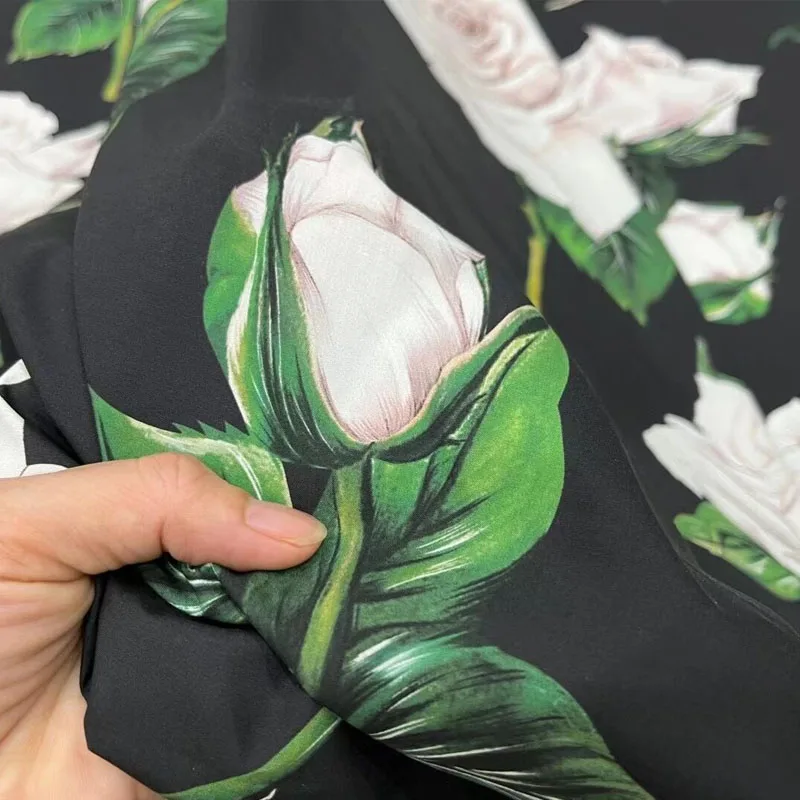 

Поплин с принтом белой розы из хлопка или имитации шелковой атласной ткани для женского платья, блузки, ткань «сделай сам», швейный материал