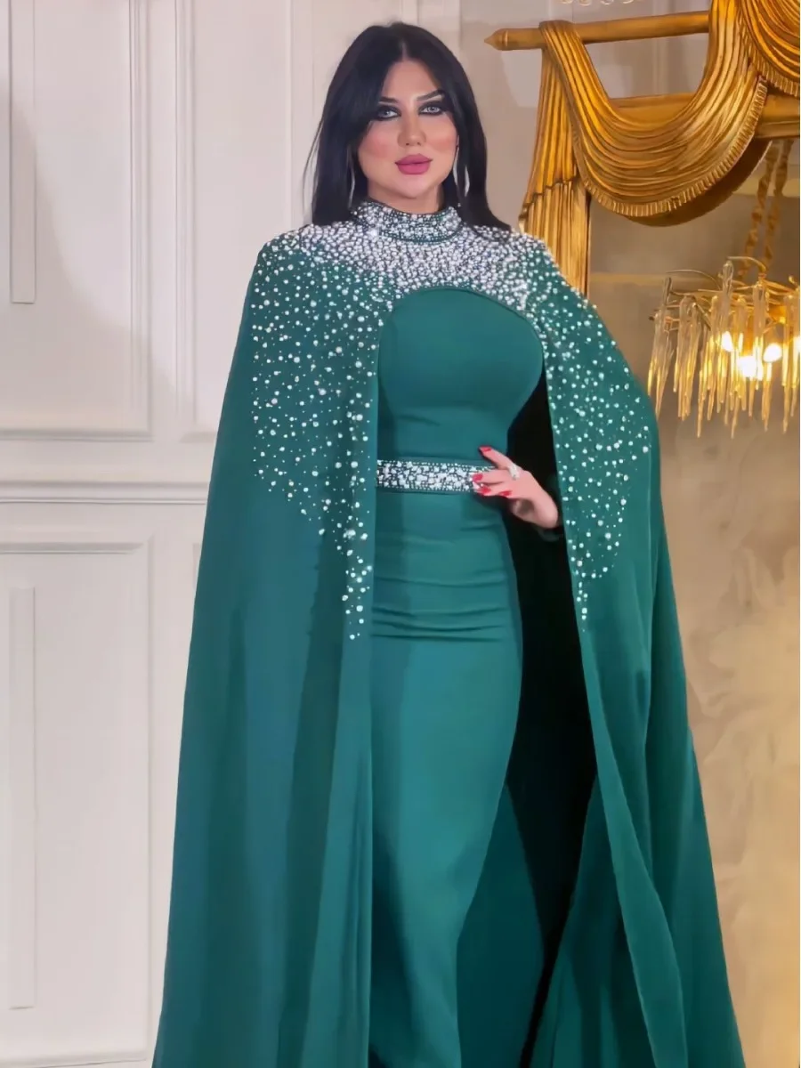 Dubai Luxury Party Dresses for Women Plus Size Mermaid Bodycon Maxi Dress Elegant African Wedding Evening Gown 2025 with Cloak