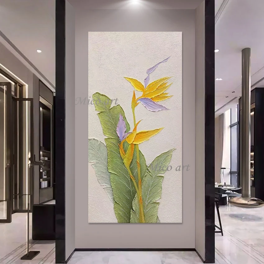 High Quality Large Plant Green Leaf Art Painting Flowers Simple Abstract Acrylic Picture Frameless Canvas Roll Decor Wall