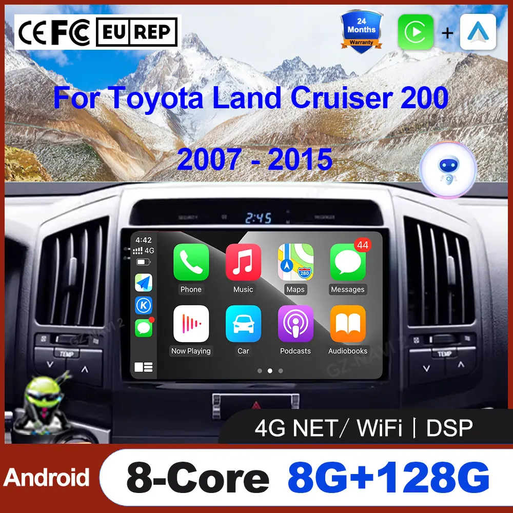 

Carplay Android Auto For Toyota Land Cruiser 200 2007 - 2015 Car radio Multimedia Video Stereo Monitor GPS Navigation Bluetooth