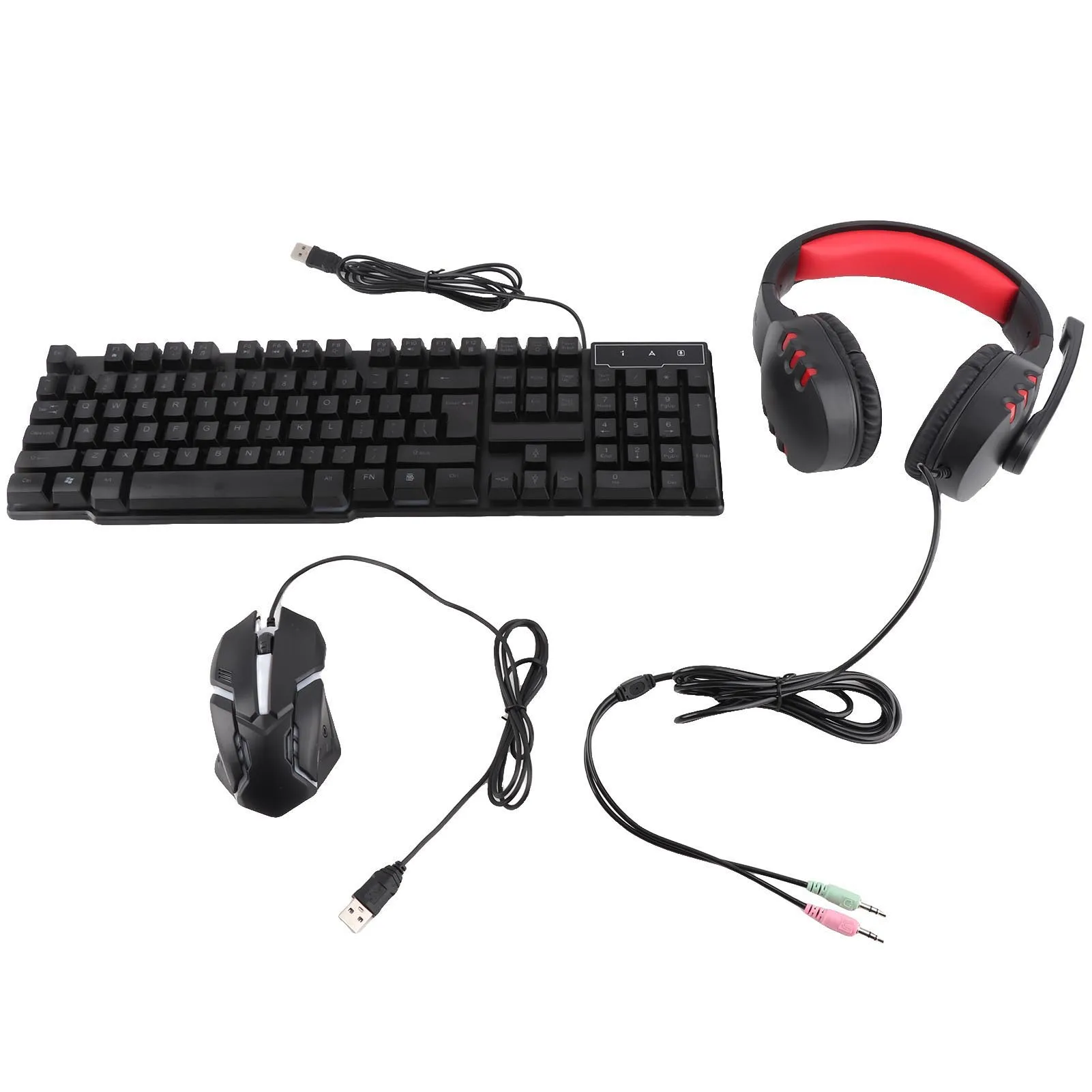Tastatur-Maus-Kombination, 4-teilige Gaming-Kombination, ergonomische Tastatur mit 104 Tasten, 4-Farben-Atmungslicht, Maus-Headset, rutschfestes Mauspad