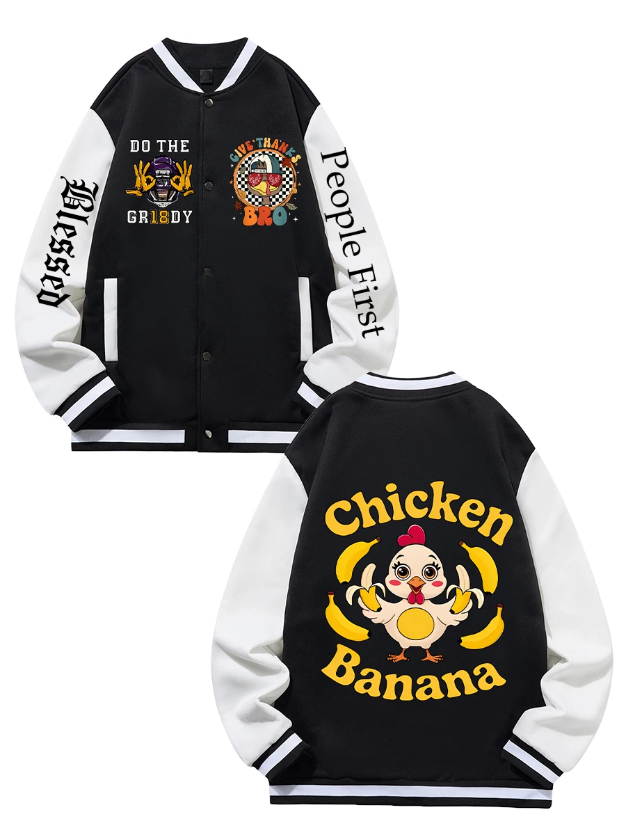 

Black Blue Green Double-sided Christmas Print XS-XXL Unisex Baseball Jacket Streetwear Coat Warm Fleece Soft Jacket