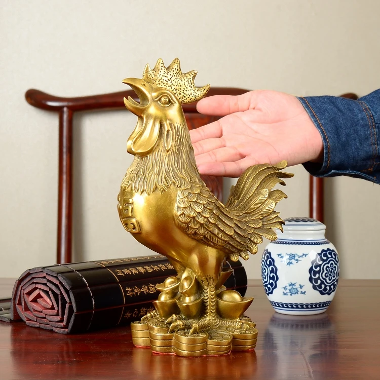 OFFICE Store HOME efficacious auspicious Protection Talisman Money Drawing wealth cock rooster Brass statue- large