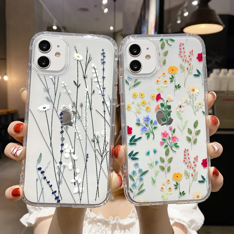 Luxury Flower Case For iPhone 14 11 13 12 Pro Max  XR 7 8 Plus X XS SE 2020 13 Mini 14promax 13promax Silicon Funda Clear Covers