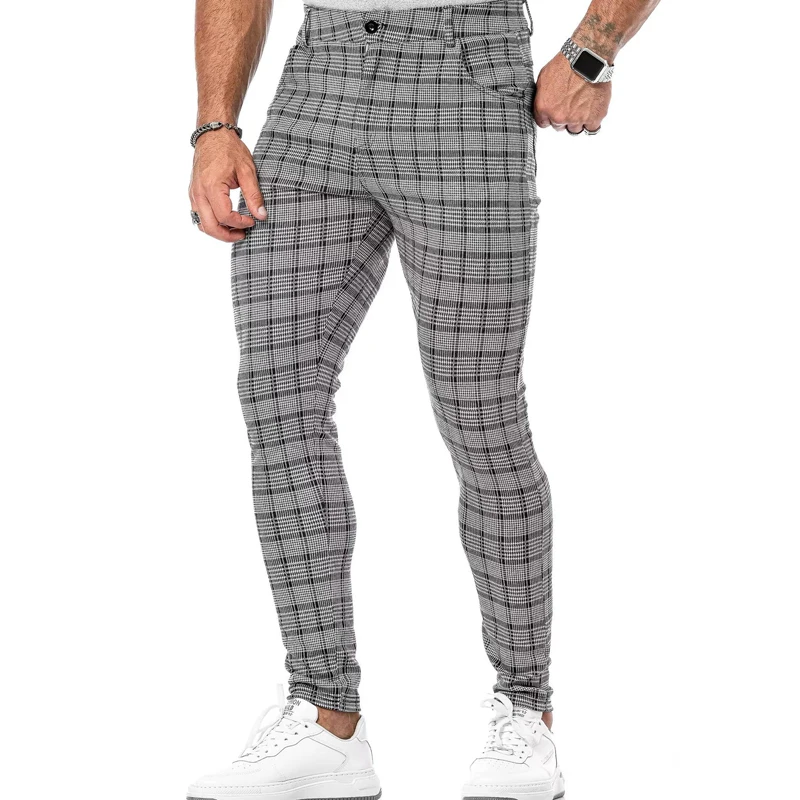 

Sportswear Mens Slim Pants 2022 Spring Fall Fashion Plaid Printing Fitness Skiny Leggings Jogger Trousers Men Casual Streetwear