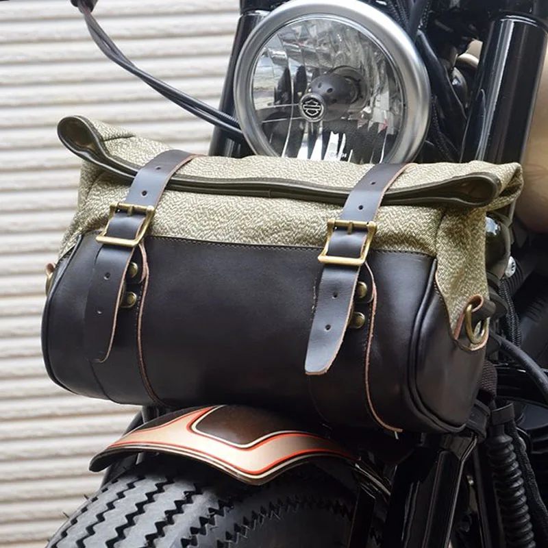 SFK Retro Canvas Cowhide Motorcycle Bag Backpack Vintage Motorbike Back Seat Box Storage Saddle Bag Large Motocross Accessories