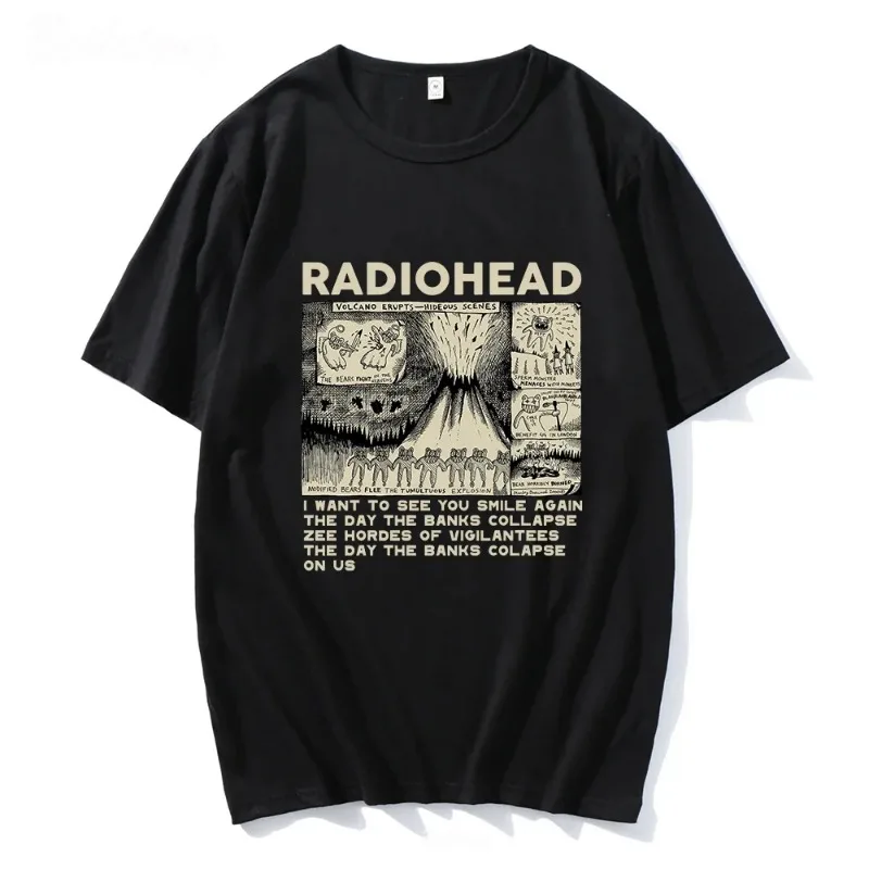 Hiphop Radiohead Print T-Shirt Rockband Vintage Ik Zie Je In Het Volgende Leven Unisex Muziekfans Print Mannen Vrouwen Met Korte Mouwen