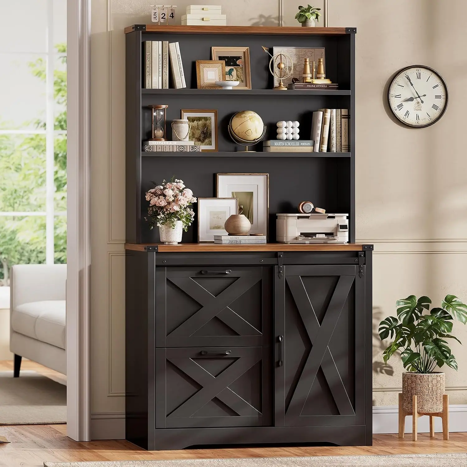 2 Drawer Filing Cabinet With Sliding Barn Door For Home Office, Customized