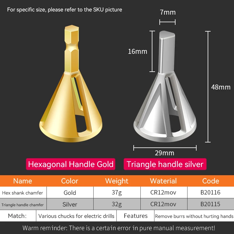 28mm Deburring External Chamfer Bits Metal Hex Triangle Deburr Drills for Stainless Steel Copper Screw Fast Remove Burr Tools