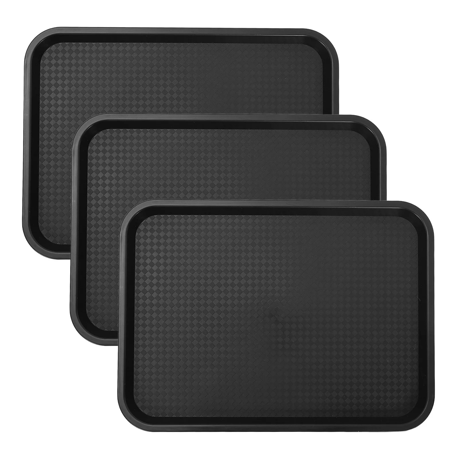 3Pcs Fast Food Black Rectangular Plastic Serving Trays for Restaurant Cafeteria Lunch Table Food Service Restaurant Serving Tray