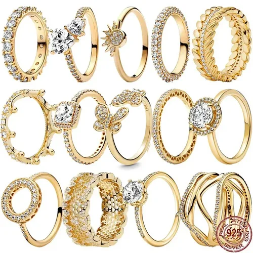 925 스털링 실버 골드 반지, 세련되고 매력적인 보석 선물, 절묘하고 반짝이는 럭셔리 크라운 반지, 핫 세일 