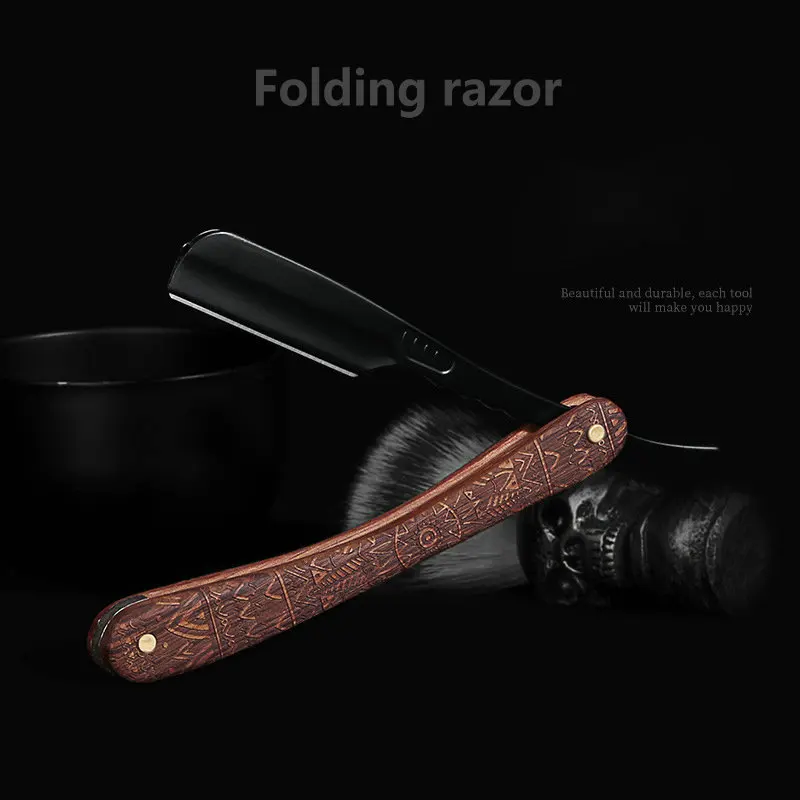 wooden trimmer manual shaver professional straight edge zinc alloy sharp barber razor folding shaving knife shave beard cut gift