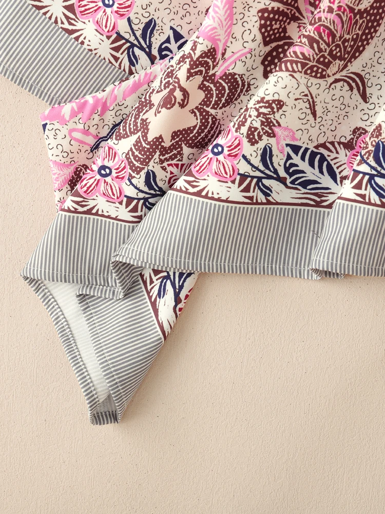 เสื้อผู้หญิงลายดอกไม้ฤดูใบไม้ร่วง ZANZEA คอวี แขนสามส่วน ทรงหลวม โอเวอร์ไซส์ สไตล์โบฮีเมียน เหมาะสำหรับวันพักผ่อนชายหาด ไซส์ 3XL